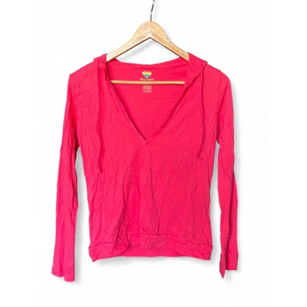 Hooded Tee Coral Cotton V-Neck Lightweight Hoodie Small Soft Girl Coastal Casual